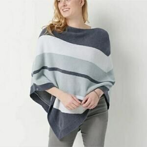 Barefoot Dreams Poncho One Size Grey Black White Stripes